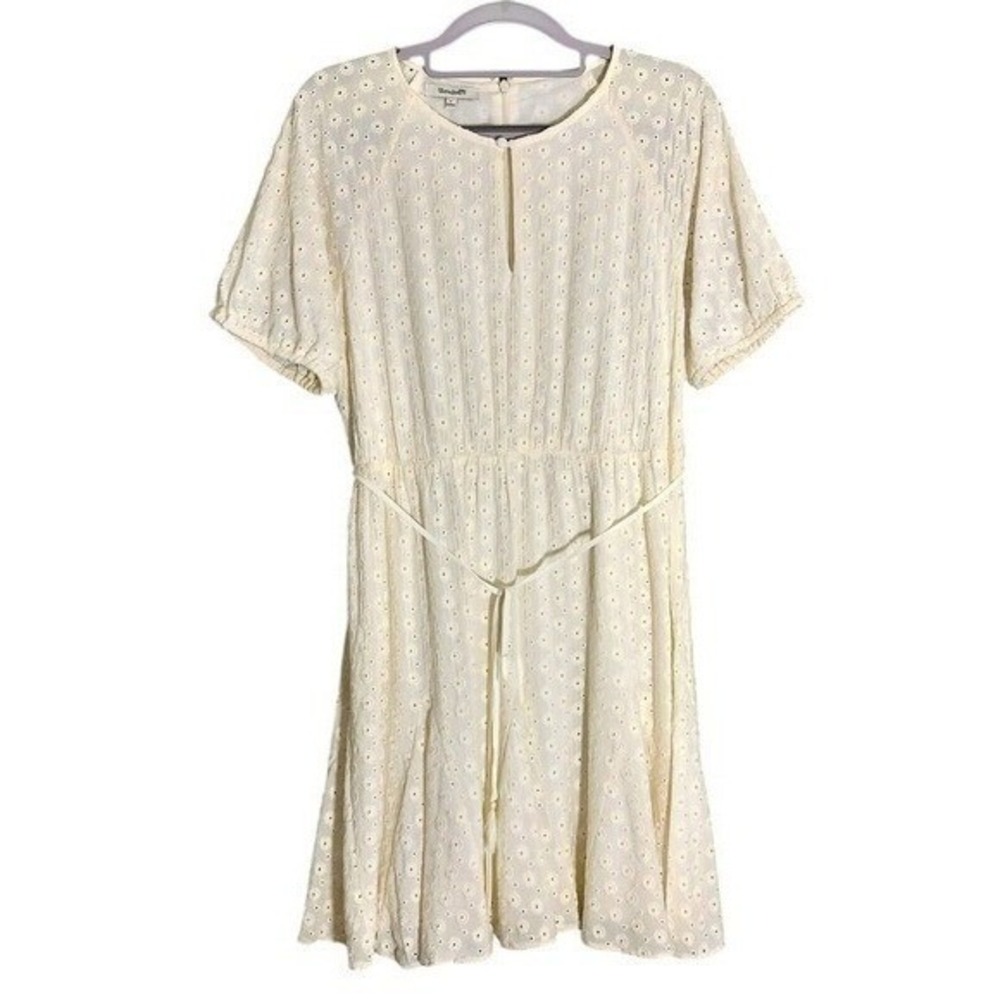 Madewell Dress Women 4 Cream Eyelet Embroidery Cottagecore Belted Prairie Resort